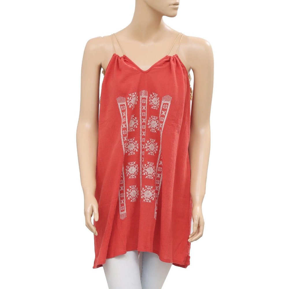 Soeurs Anthropologie Embroidered Tank Tunic Top Coral Vintage Cami S New